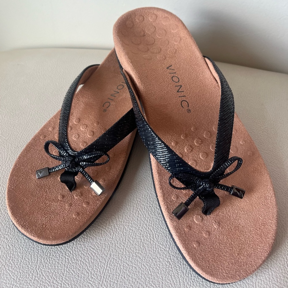 Vionic Bella Toe Post Black Leather Comfortable S… - image 2